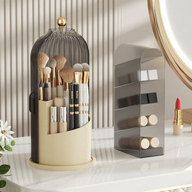360° roterande sminkborsteorganisator med lock och 5 rutnat
