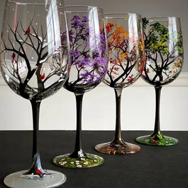 Fyra säsonger trädvinglas - Handmålad konst