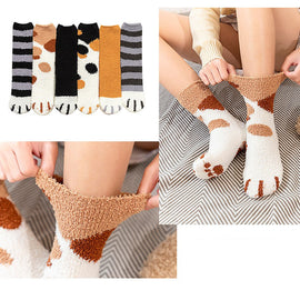 Vinter Tjock Varm Söt Cat Claw Golvstrumpor Inomhus sovstrumpor