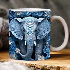 🐘Mugg med 3D-tryck - elefant och blommor